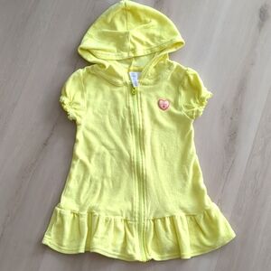 Yellow Terrycloth Zip Hood Beach Coverup Dress Toddler Girl 2T